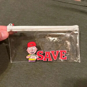 dave ramsey junior SAVE zipper bag clear with red lettering red pull tab unisex